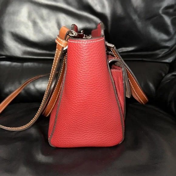 🔥🔥🔥Dooney & Bourke Red Leather Small Shopped Bag Satchel Crossbody Bag - Picture 5 of 14